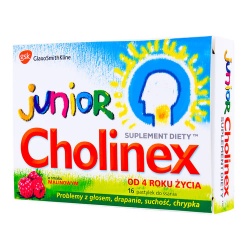 Cholinex Junior, pastylki do ssania, smak malinowy, 16 szt