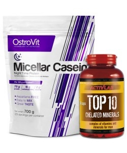 OSTROVIT - Micellar Casein - 700g + Top 10 Chelated Minerals - 90kaps