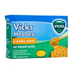 VICKS MEDDEX, pastylki o smaku miodu na kaszel suchy, 12 sztuk